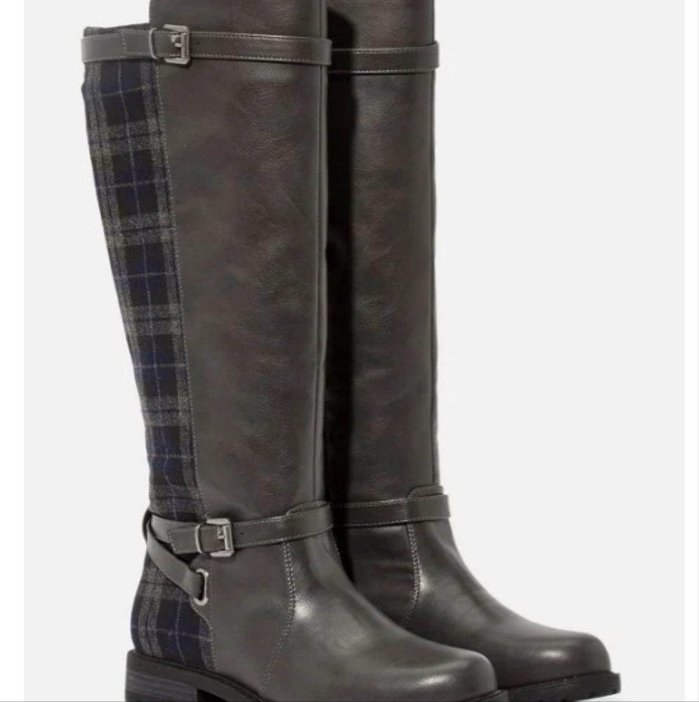 JustFab Black Combat Moto Boots with Buckle Straps